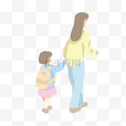 母亲节母女手绘图片_母亲节母亲接送孩子剪影