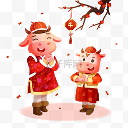 2021年春节红色喜庆牛年姐弟恭贺