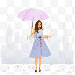 下雨打伞的女孩图片_下雨的夏天