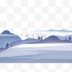 白色底边图片_冬日原野树林冰川雪景雪原装饰底