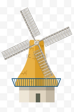 风车屋插画图片_卡通黄色的风车屋