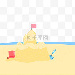 可爱水桶图片_卡通沙滩上的沙子城堡和大海