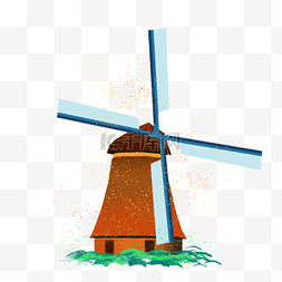 荷兰元素图片_蓝色荷兰风车