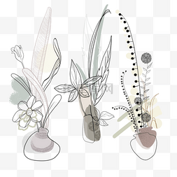 莫兰迪植物插画图片_莫兰迪色植物元素