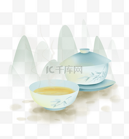 中国风淡彩古风茶具