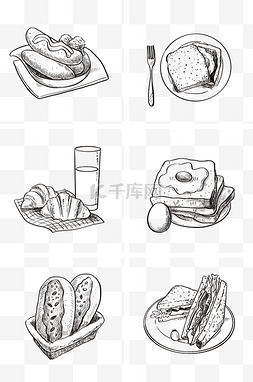 黑白线描食物图片_黑白线稿面包组图1