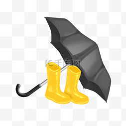 雨伞雨靴图片_黑色雨伞雨靴