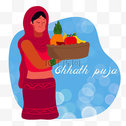 卡通印度服装图片_手绘卡通印度水果日神节chhath puja