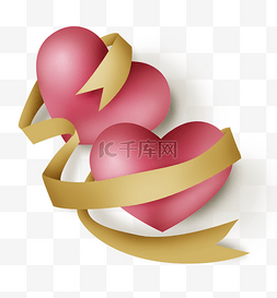 粉红色气球气球图片_金色丝带和心形