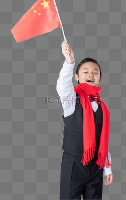 新年图片_新年儿童高举五星红旗开心拜年人