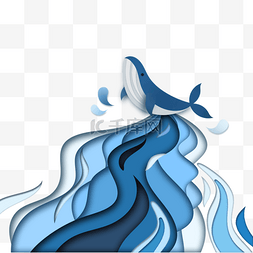层叠剪纸图片_蓝色鲸鱼海洋元素