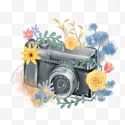 花朵装饰黑色相机