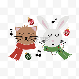 围巾兔子图片_svg聆听音乐的卡通小兔子