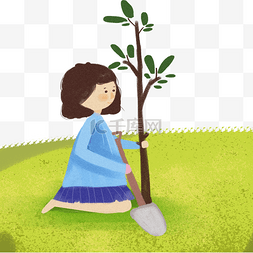 种树的图图片_卡通女孩在种树免抠图