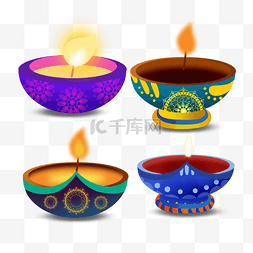 一盏油灯图片_紫色和蓝色diwali印度节日油灯