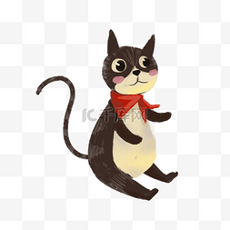 红色的猫卡通图片_戴着红色围巾的猫