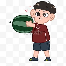 日常小男孩图片_夏季消暑水果送西瓜的小男孩