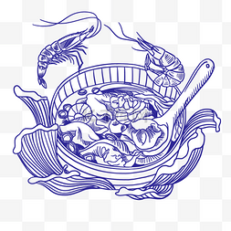 云线描图片_国风线描主食鲜虾馄饨云吞