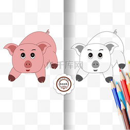 pig clipart black and white 可爱卡通线