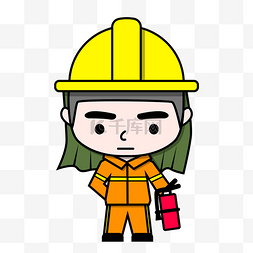 安全帽人插画图片_拿着灭火器的消防员