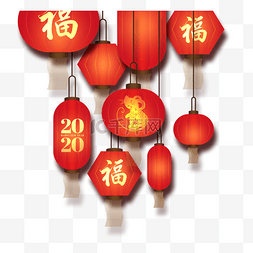 鼠年快乐免费图片_新年红色手绘装饰灯笼