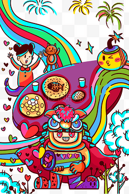 新年餐桌年夜饭涂鸦