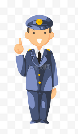 蓝底警徽警徽图片_伸食指手势的警察插画