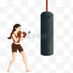 全民健身季图片_卡通女孩在打拳击