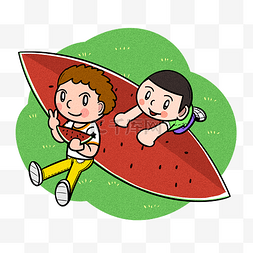 卡通儿童夏天爱吃大块西瓜png透明