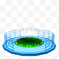 C4D风格莲叶水波灯管台面蓝色圆形