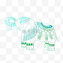 线描绿色大象