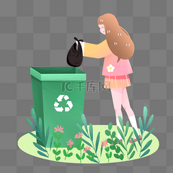 垃圾回收扔垃圾女孩素材