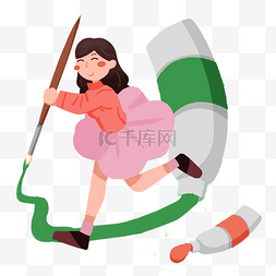 颜料画笔图片_艺术培训招生女孩绘画拿画笔