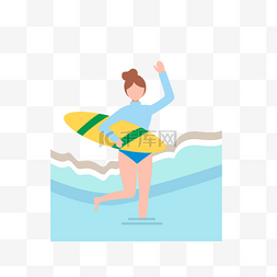 卡通海边人物图片_夏季主题卡通手绘海边人物玩水装