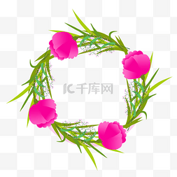 玫红色康乃馨花朵花环装饰素材