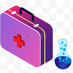 紫色的卡通医药药箱