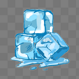 夏天的冰块图片_蓝色的融化冰块插画