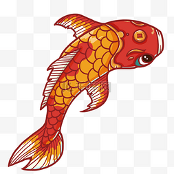 国潮中国风红色图片_游泳中的金色鲤鱼
