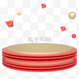 立体棱形背景图片_C4D红金色圆盘舞台背景立体漂浮元