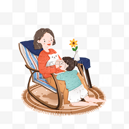 陪伴的图片_重阳节坐在摇椅上的老太太和孙女