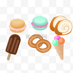 冰淇淋面包图片_甜品马卡龙甜甜圈贴纸