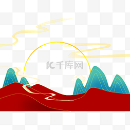 国潮云纹底纹图片_国潮山水祥云底纹边框