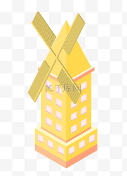 风车黄色图片_黄色风车建筑插画