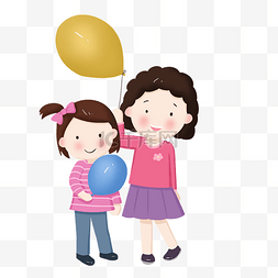 六一儿童节妈妈带着女儿带着气球