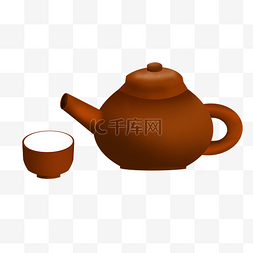 棕色茶壶茶碗 
