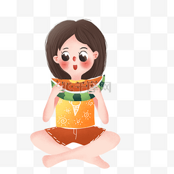 一个小女孩吃着西瓜