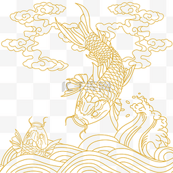 浪花线稿图片_线描锦鲤