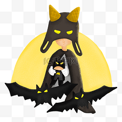 儿童节图片_手绘小孩抱着蝙蝠侠