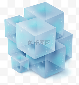 立体方形冰块图片_蓝色立体冰块