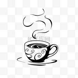 热咖啡手绘图片_热气咖啡剪影手绘波浪咖啡杯